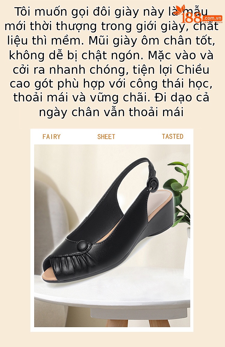Sandal nữ quai ngang da thật gót dốc miệng cá — Màu đen chi tiết 2
