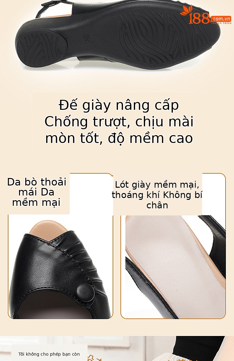 Sandal nữ quai ngang da thật gót dốc miệng cá — Màu đen chi tiết 4