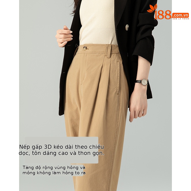 Quần ống rộng nữ vải Tencel cotton mỏng mùa xuân hè, dáng suông thon gọn ống thẳng — Màu kaki