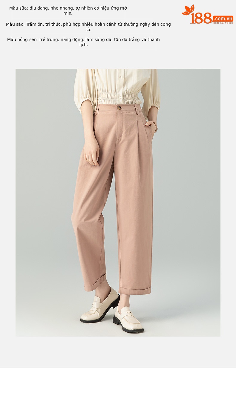 Quần ống rộng nữ vải Tencel cotton mỏng mùa xuân hè, dáng suông thon gọn ống thẳng — Màu kaki chi tiết 3