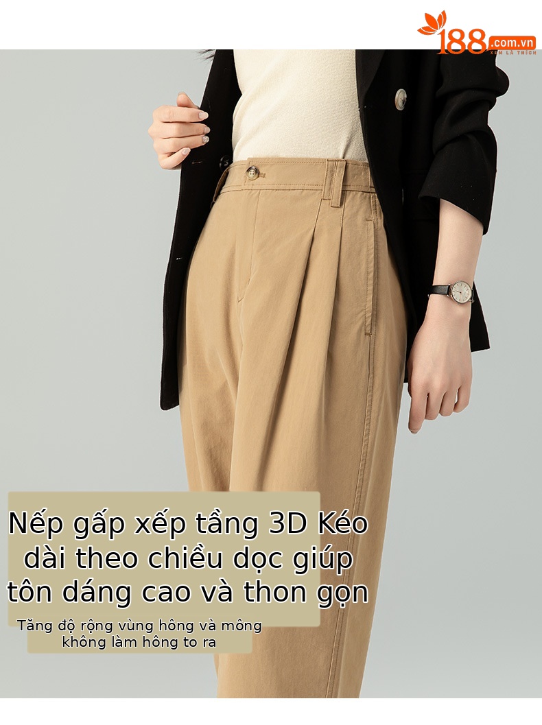 Quần ống rộng nữ vải Tencel cotton mỏng mùa xuân hè, dáng suông thon gọn ống thẳng — Màu kaki chi tiết 9