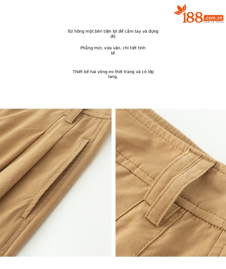 Quần ống rộng nữ vải Tencel cotton mỏng mùa xuân hè, dáng suông thon gọn ống thẳng — Màu kaki chi tiết 10