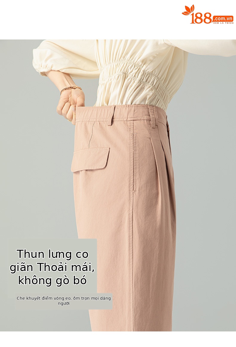 Quần ống rộng nữ vải Tencel cotton mỏng mùa xuân hè, dáng suông thon gọn ống thẳng — Màu kaki chi tiết 11