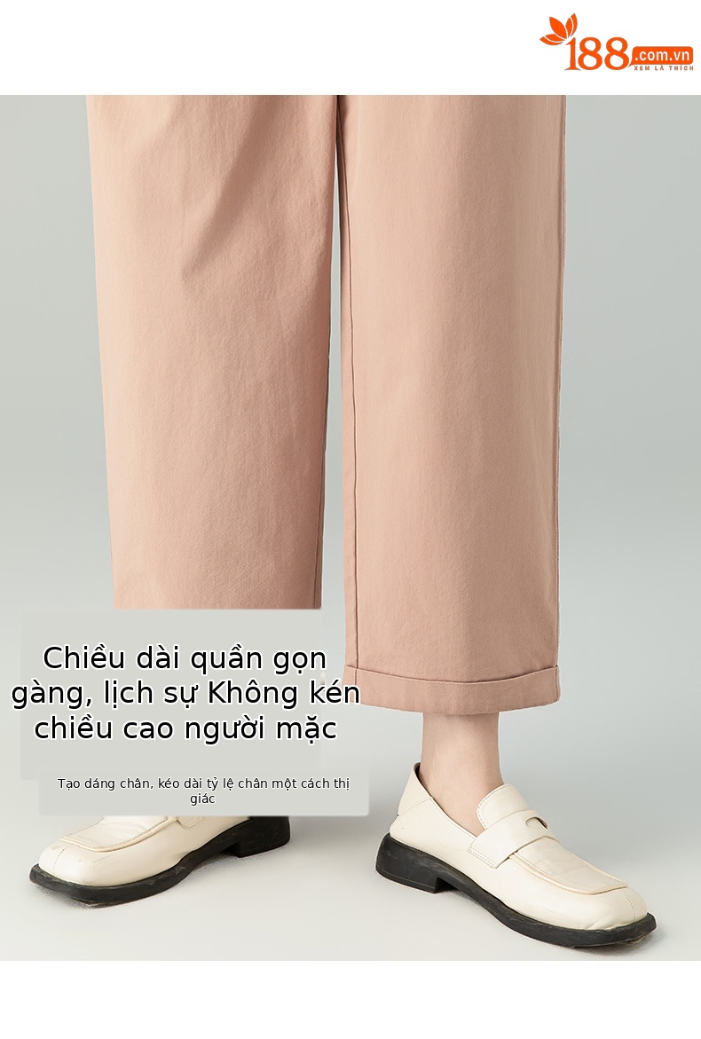 Quần ống rộng nữ vải Tencel cotton mỏng mùa xuân hè, dáng suông thon gọn ống thẳng — Màu kaki chi tiết 12