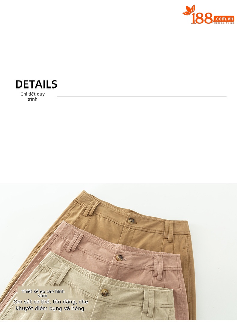 Quần ống rộng nữ vải Tencel cotton mỏng mùa xuân hè, dáng suông thon gọn ống thẳng — Màu kaki chi tiết 15