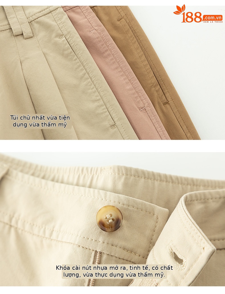 Quần ống rộng nữ vải Tencel cotton mỏng mùa xuân hè, dáng suông thon gọn ống thẳng — Màu kaki chi tiết 16