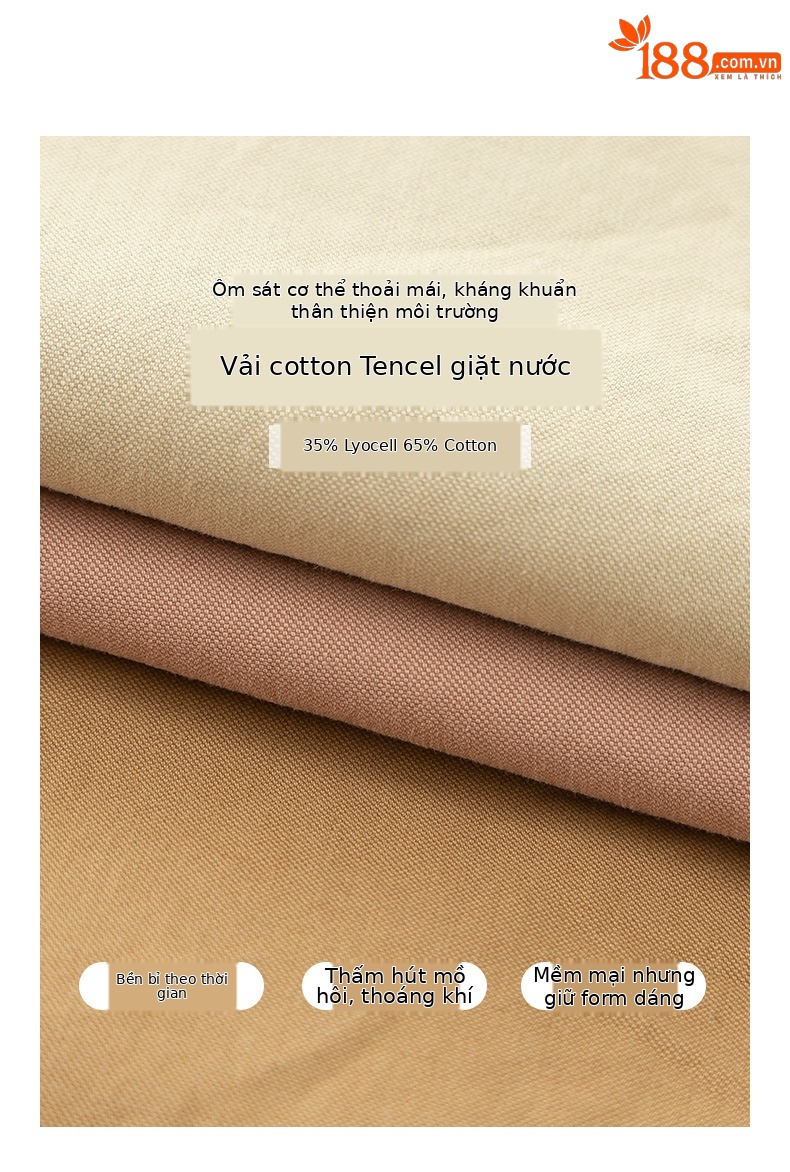 Quần ống rộng nữ vải Tencel cotton mỏng mùa xuân hè, dáng suông thon gọn ống thẳng — Màu kaki chi tiết 6