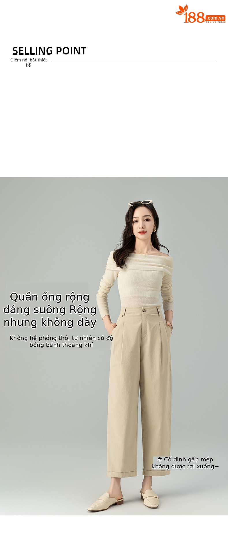 Quần ống rộng nữ vải Tencel cotton mỏng mùa xuân hè, dáng suông thon gọn ống thẳng — Màu kaki chi tiết 8