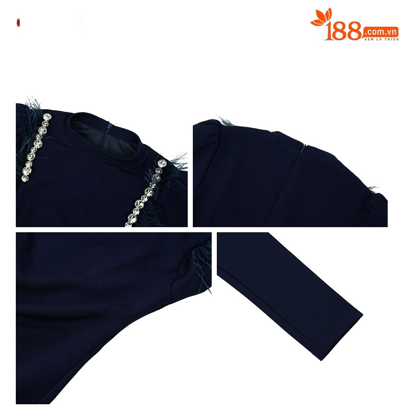 Đầm ôm body nữ cổ đứng eo ôm dáng dài — Xanh navy chi tiết 2