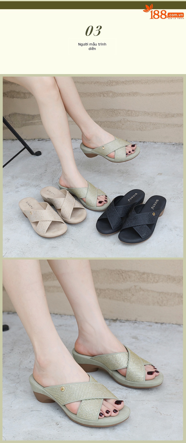 Sandal cao gót nữ hở mũi đính đá gót dốc chống trượt đi làm 2025 — Màu đen, Màu xanh lá, Màu mơ chi tiết 4