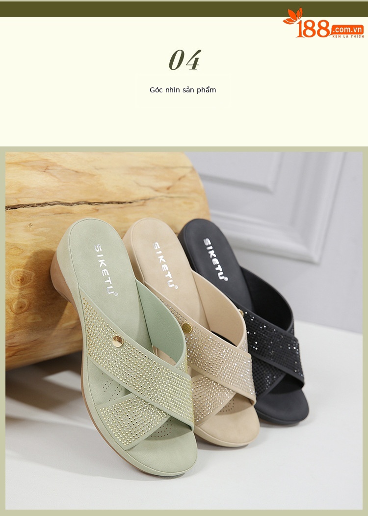 Sandal cao gót nữ hở mũi đính đá gót dốc chống trượt đi làm 2025 — Màu đen, Màu xanh lá, Màu mơ chi tiết 12