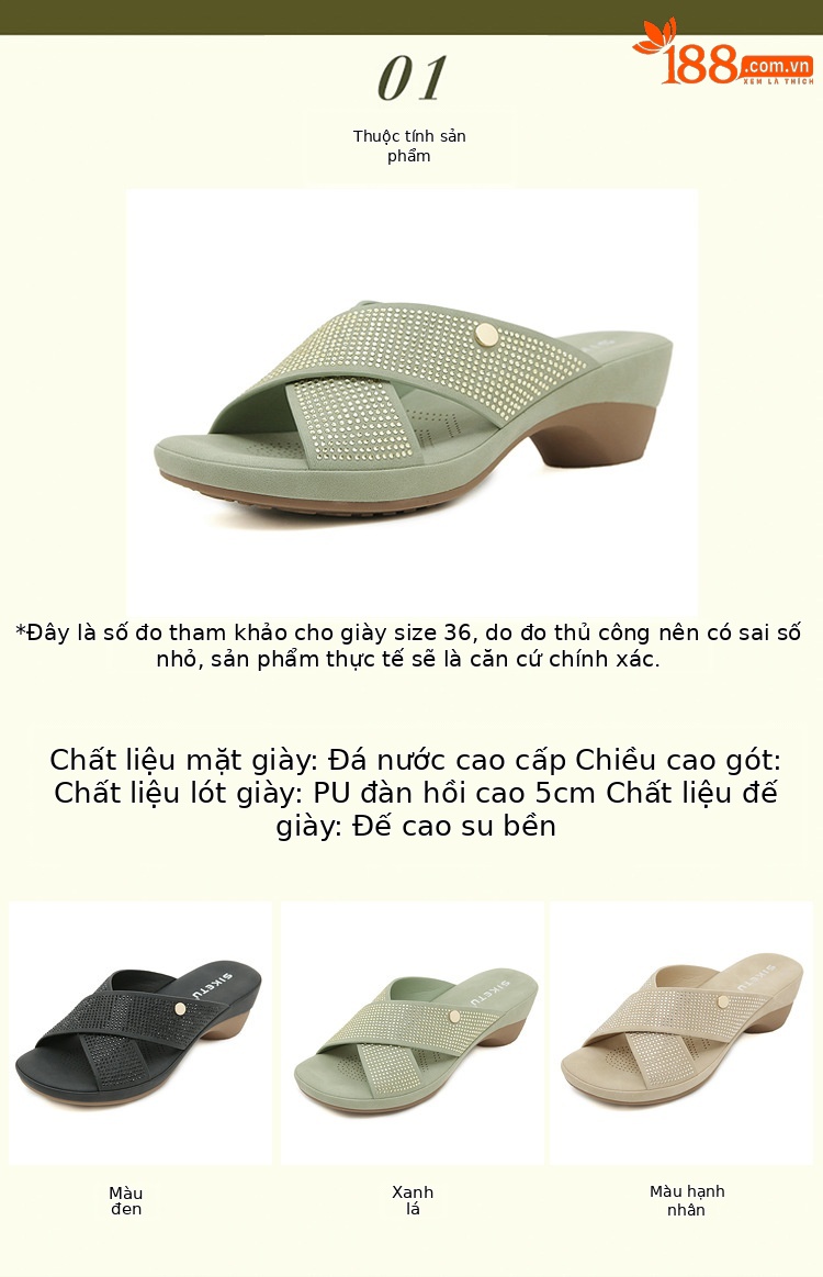 Sandal cao gót nữ hở mũi đính đá gót dốc chống trượt đi làm 2025 — Màu đen, Màu xanh lá, Màu mơ chi tiết 1