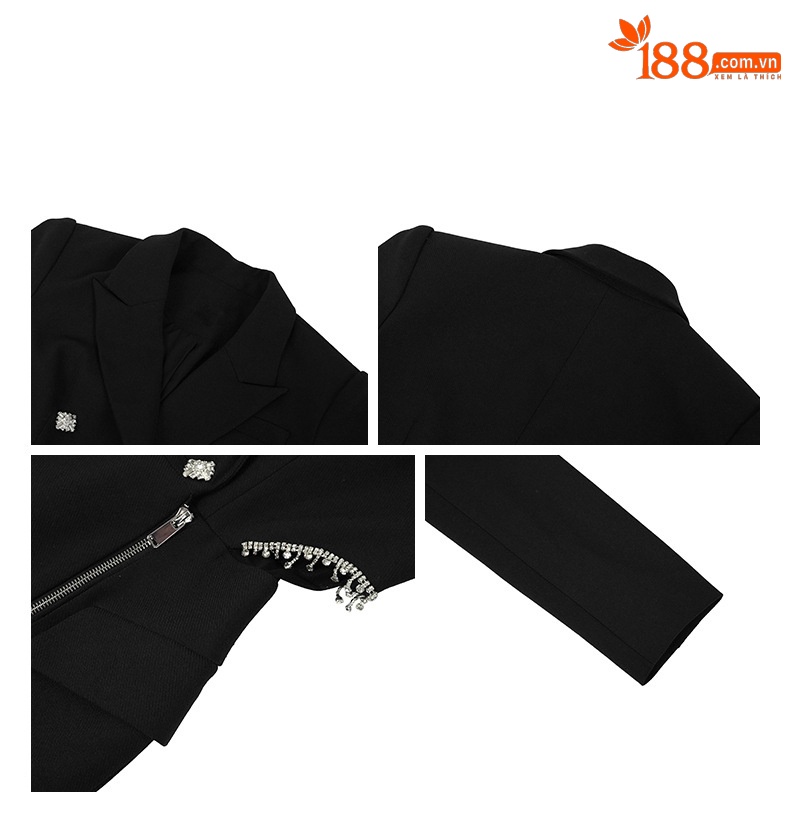 Đầm liền thân công sở dáng ôm cổ vest màu đen dài qua gối — Màu đen chi tiết 2