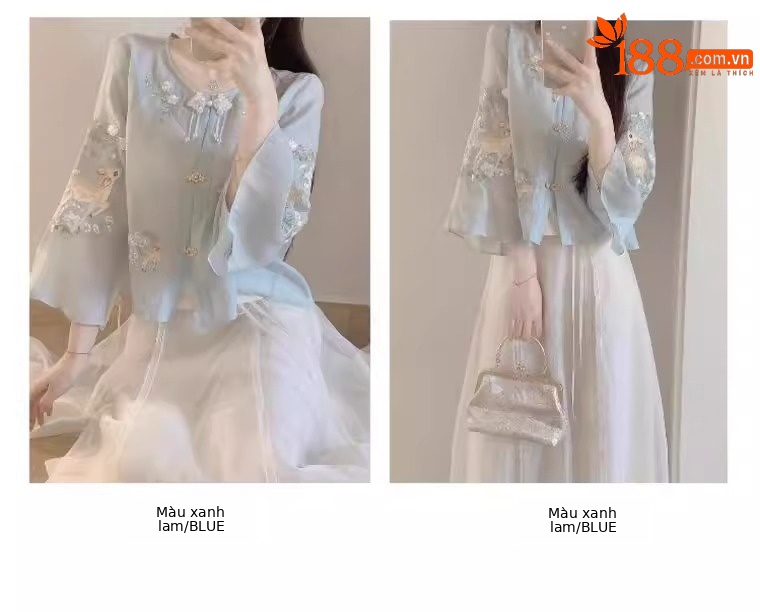 Bộ áo váy thêu cải tiến phong cách Trung Hoa mùa hè, phong cách quốc gia mát mẻ — Chân váy áo phong cách Trung Quốc chi tiết 8