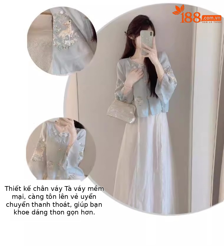 Bộ áo váy thêu cải tiến phong cách Trung Hoa mùa hè, phong cách quốc gia mát mẻ — Chân váy áo phong cách Trung Quốc chi tiết 15