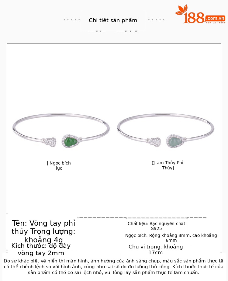Vòng tay bạc S925 đính ngọc bích nước xanh phong cách Trung Quốc cổ điển họa tiết Fulu Bầu mở đơn giản — Mẫu ngọc bích nước xanh chi tiết 2