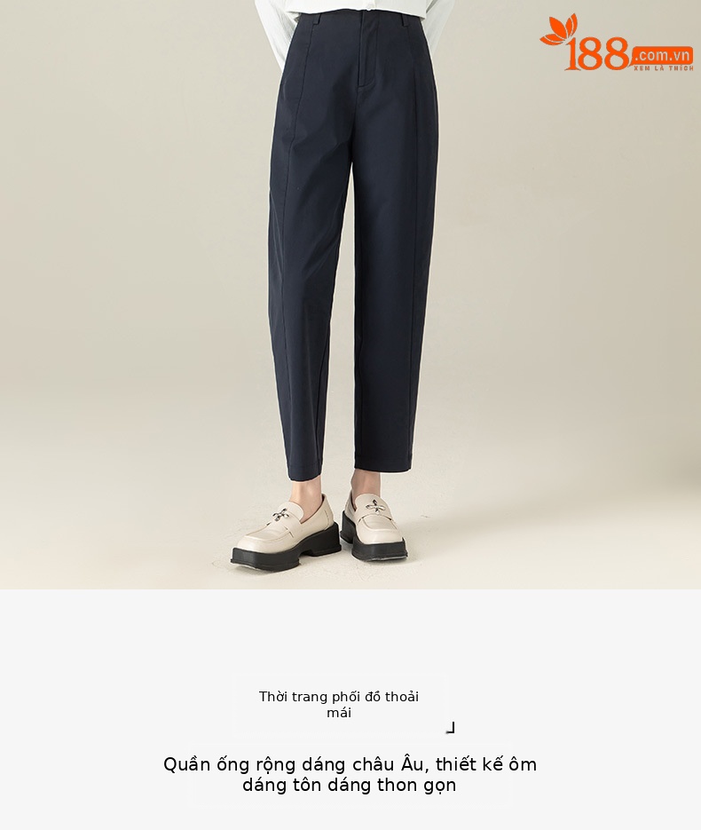 Quần harem nữ ống rộng lưng cao dài 9 phần chất liệu cotton Tencel — Màu xám be chi tiết 2
