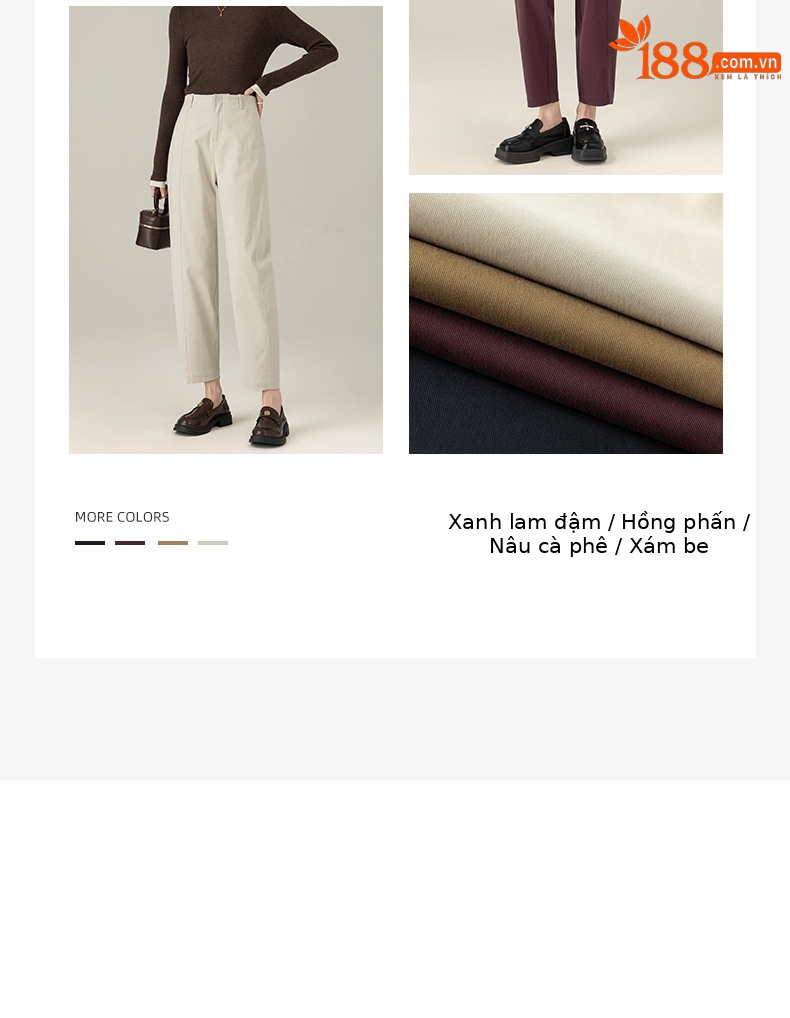 Quần harem nữ ống rộng lưng cao dài 9 phần chất liệu cotton Tencel — Màu xám be chi tiết 5