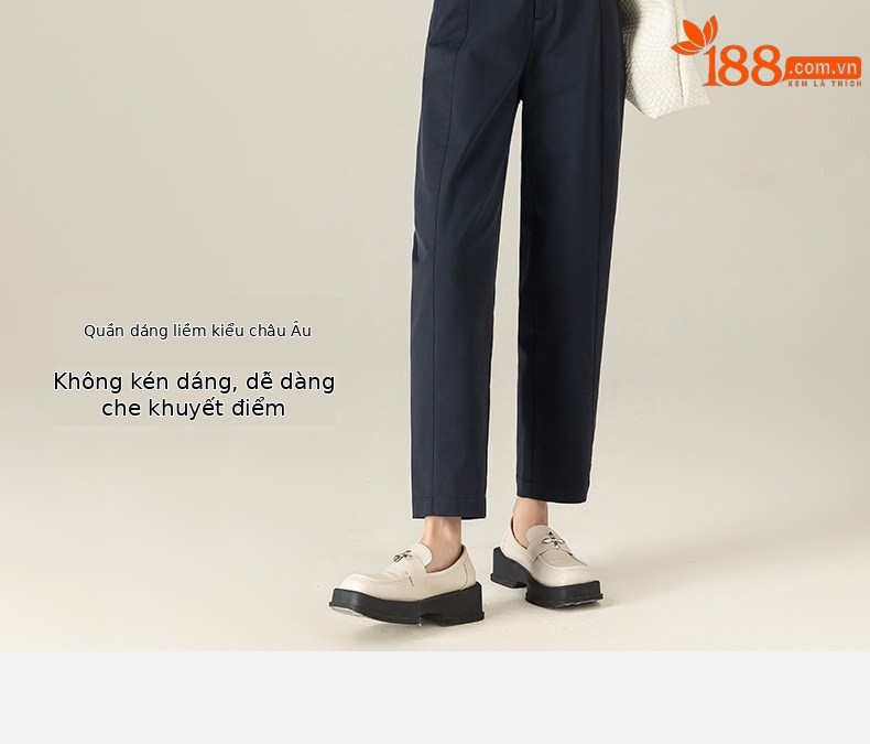 Quần harem nữ ống rộng lưng cao dài 9 phần chất liệu cotton Tencel — Màu xám be chi tiết 10