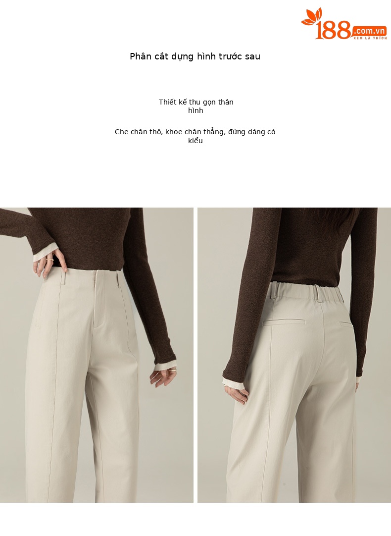 Quần harem nữ ống rộng lưng cao dài 9 phần chất liệu cotton Tencel — Màu xám be chi tiết 13