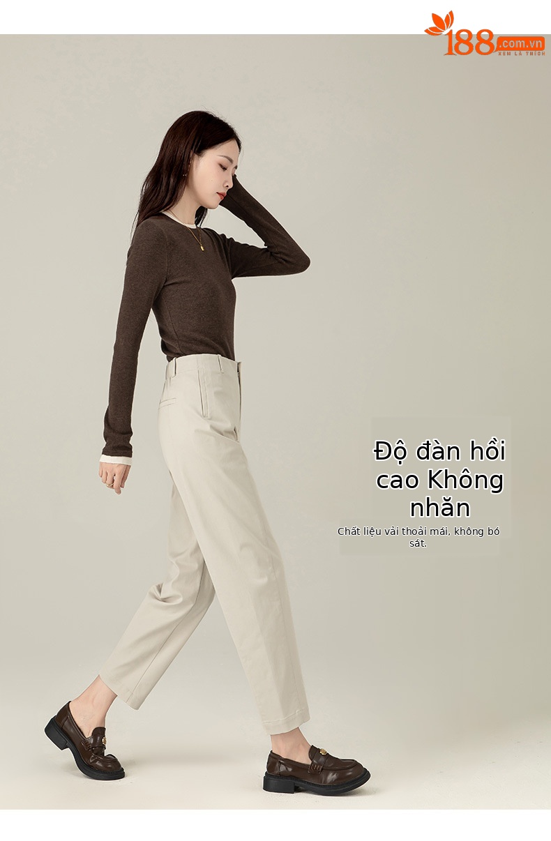 Quần harem nữ ống rộng lưng cao dài 9 phần chất liệu cotton Tencel — Màu xám be chi tiết 16