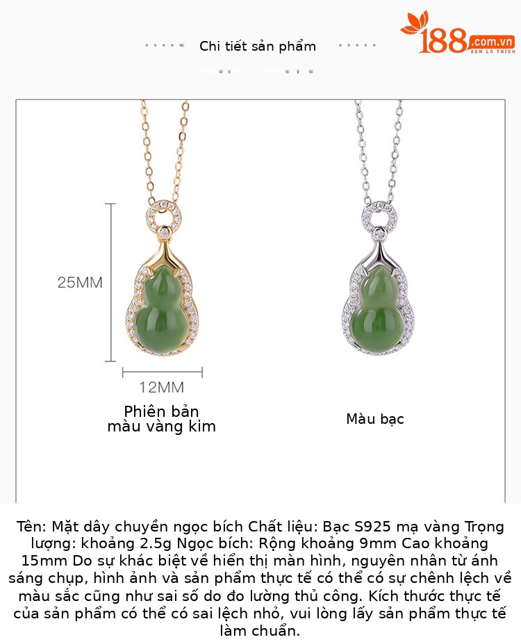 Mặt dây chuyền bạc S925 mạ vàng hình bầu Fulu phong cách cổ điển Trung Hoa — Mẫu vàng (không có dây chuyền) chi tiết 2