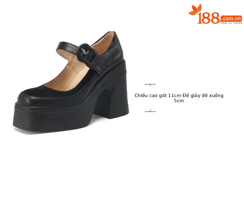 Giày Mary Jane nữ mũi vuông gót thô đế dày họa tiết da báo — Vân báo chi tiết 3