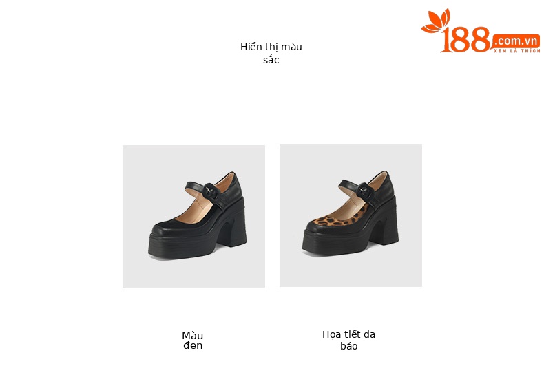 Giày Mary Jane nữ mũi vuông gót thô đế dày họa tiết da báo — Vân báo chi tiết 5