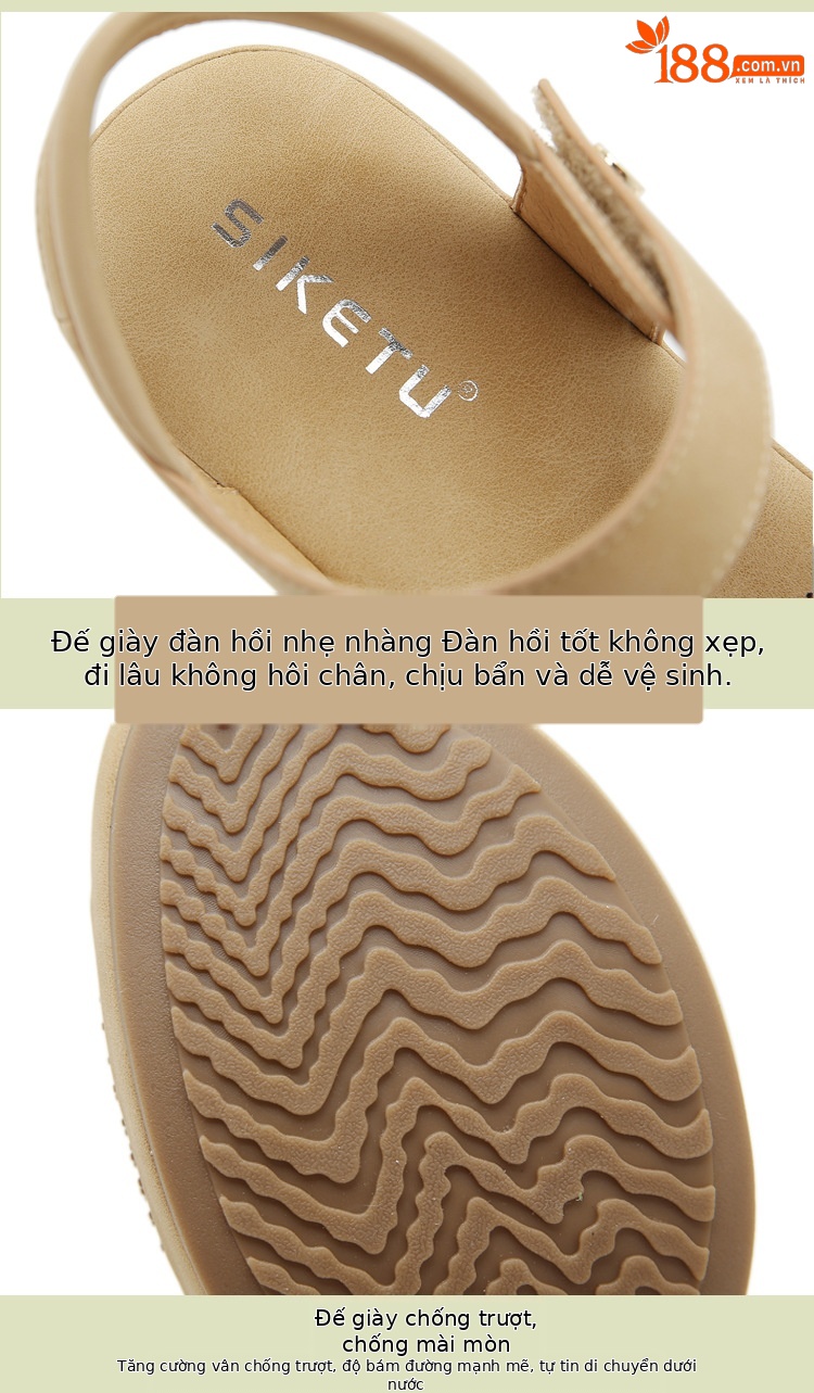 Dép sandal nữ đế xuồng đính đá đi biển chống trượt — Màu camel, Màu hồng, Màu xanh ngọc chi tiết 3