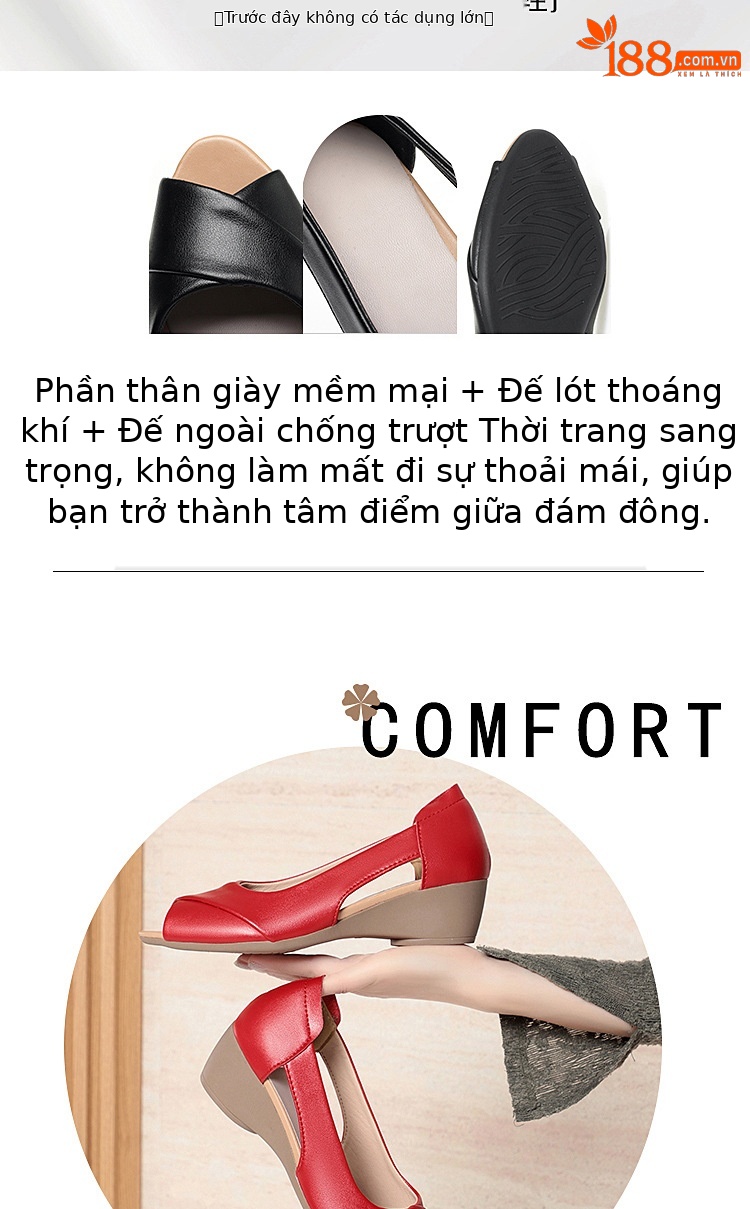 Sandal hở mũi nữ đế xuồng mềm, phong cách mùa hè — Màu đen chi tiết 2