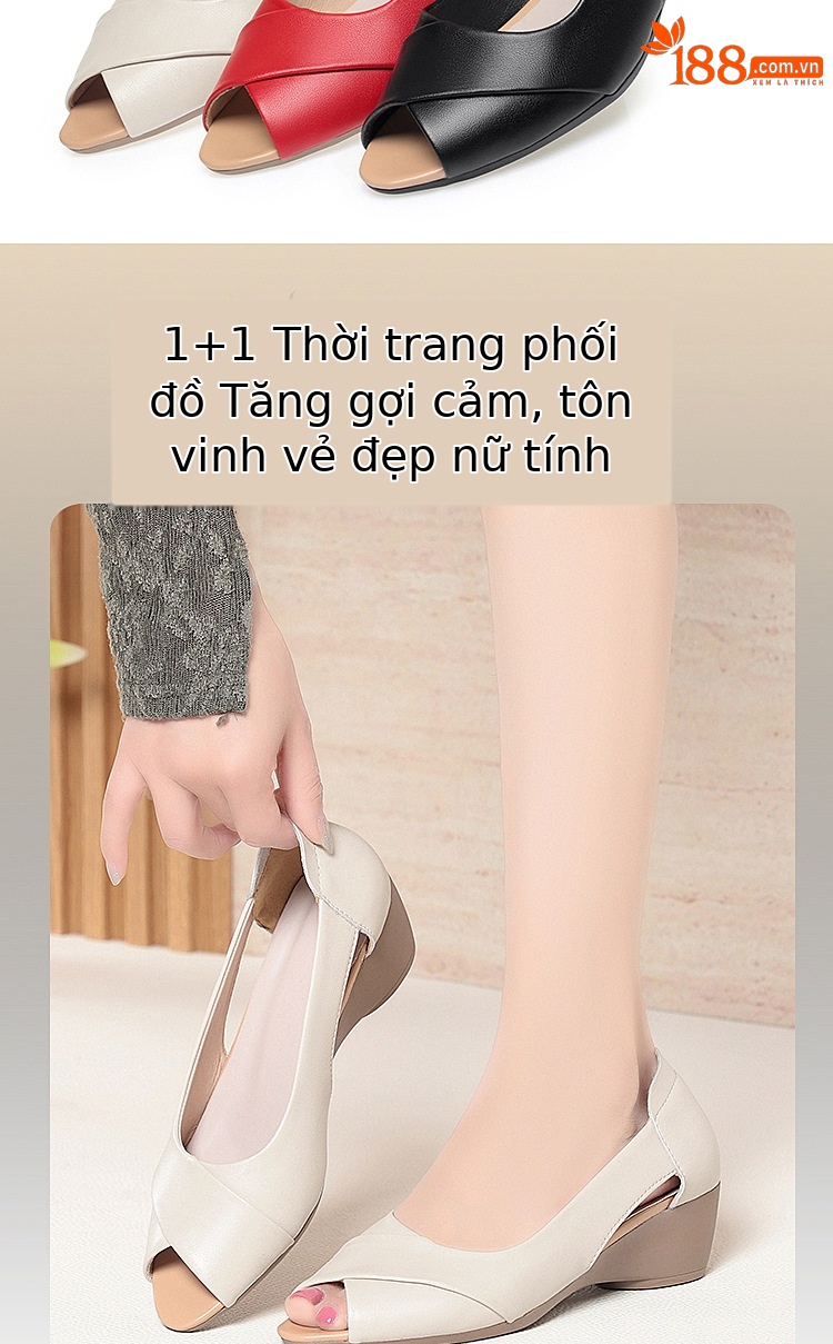 Sandal hở mũi nữ đế xuồng mềm, phong cách mùa hè — Màu đen chi tiết 5
