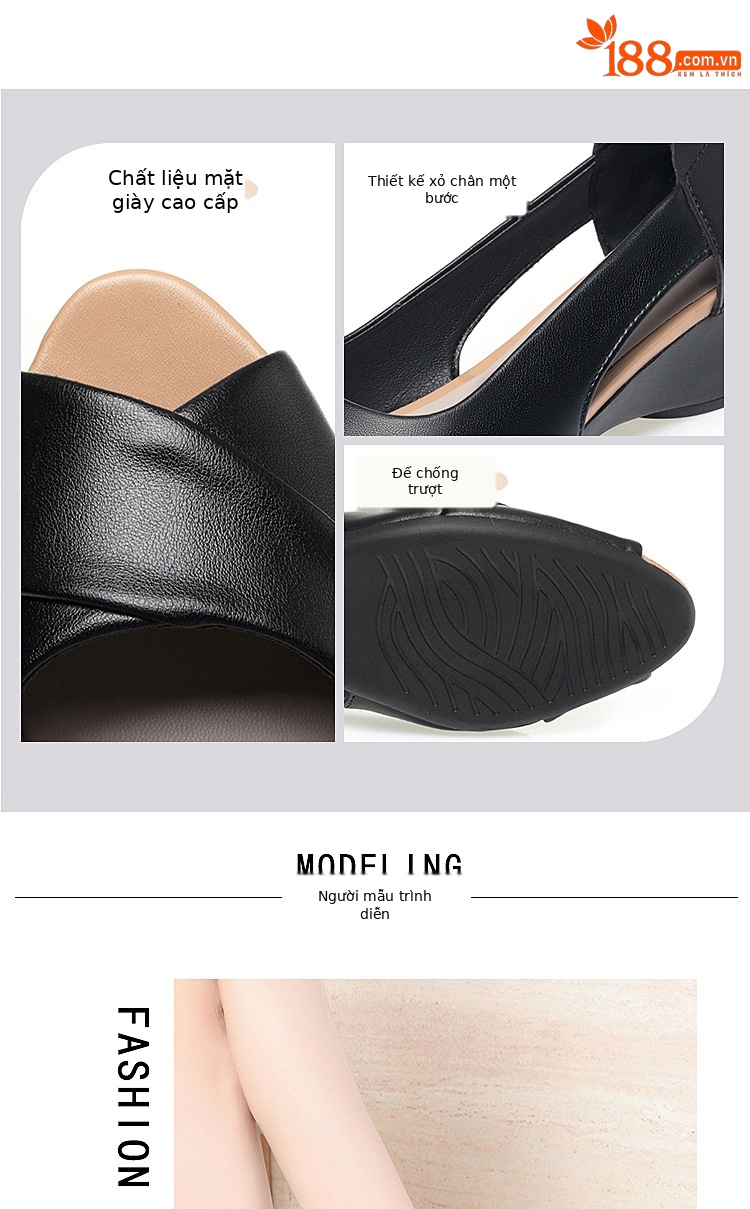 Sandal hở mũi nữ đế xuồng mềm, phong cách mùa hè — Màu đen chi tiết 9