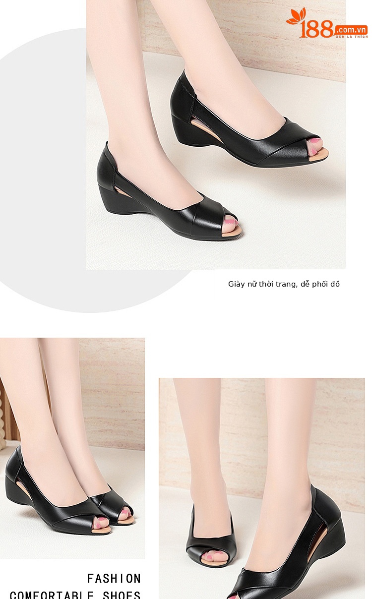 Sandal hở mũi nữ đế xuồng mềm, phong cách mùa hè — Màu đen chi tiết 10