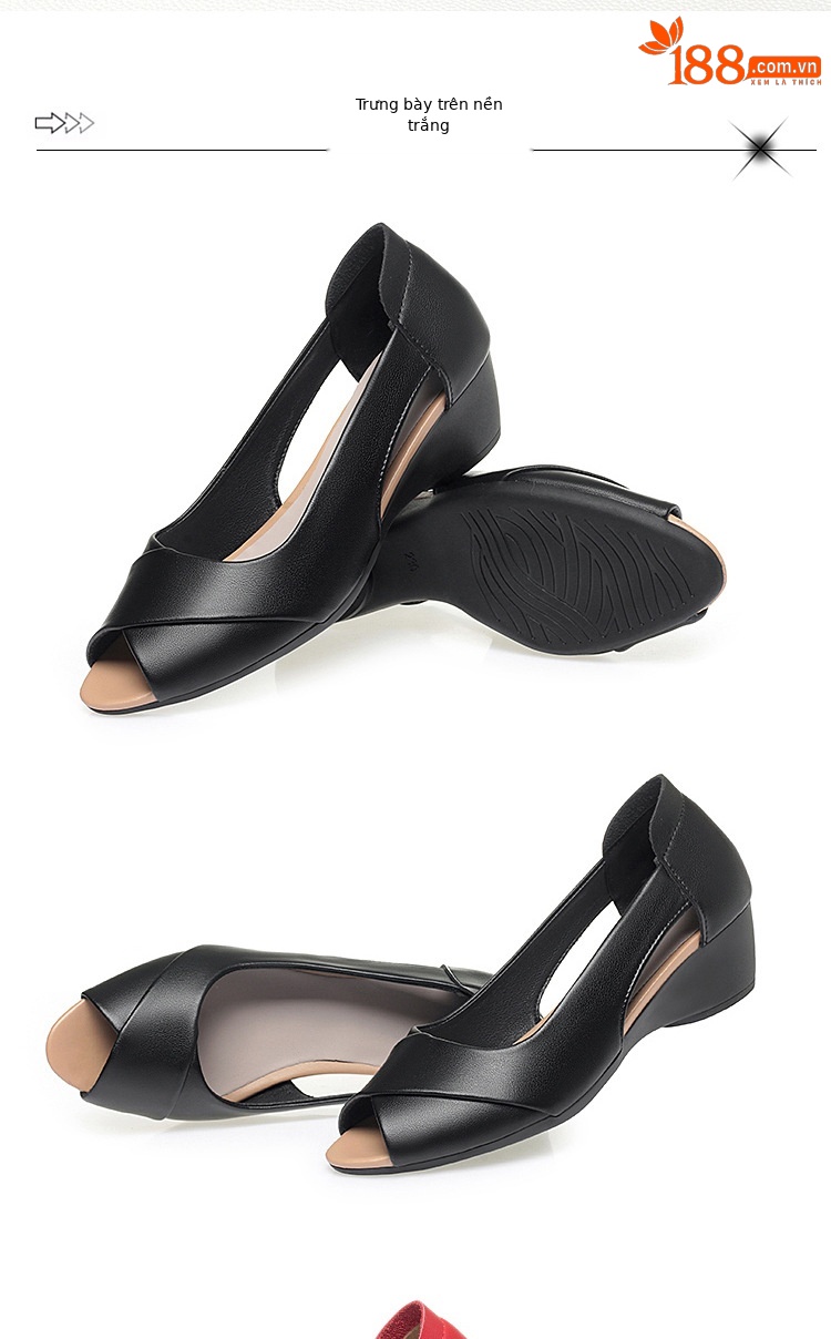 Sandal hở mũi nữ đế xuồng mềm, phong cách mùa hè — Màu đen chi tiết 15