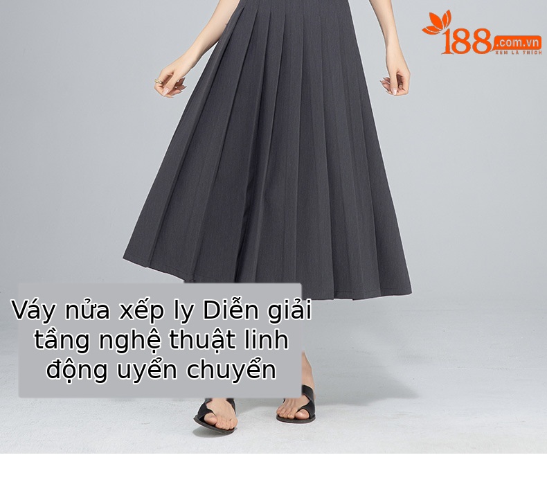 Chân váy xếp ly dáng dài phong cách trí thức nữ tính — Màu đen chi tiết 9