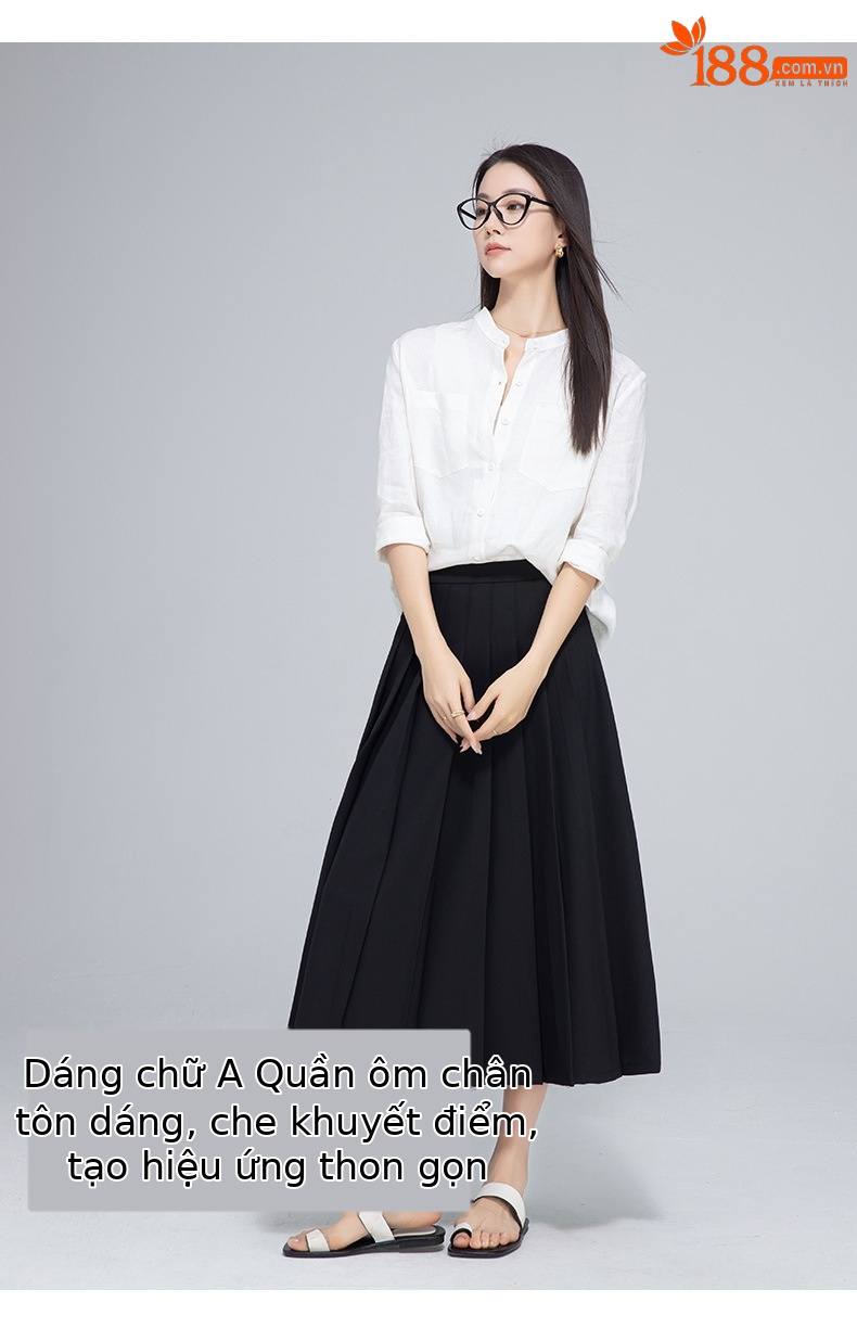 Chân váy xếp ly dáng dài phong cách trí thức nữ tính — Màu đen chi tiết 10