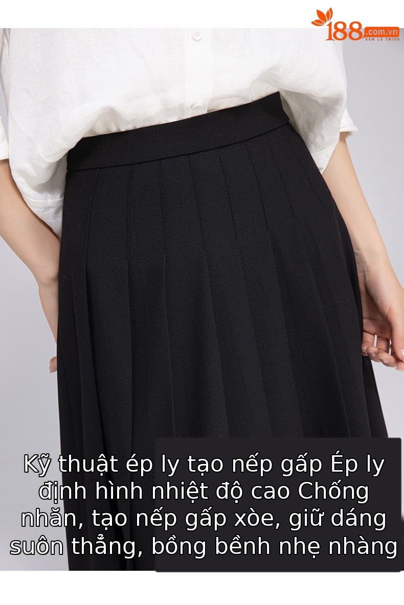 Chân váy xếp ly dáng dài phong cách trí thức nữ tính — Màu đen chi tiết 11