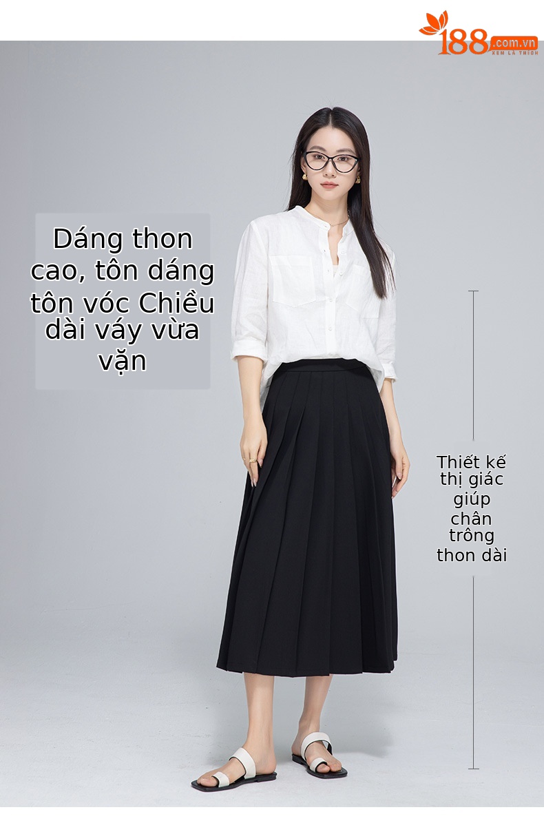 Chân váy xếp ly dáng dài phong cách trí thức nữ tính — Màu đen chi tiết 13
