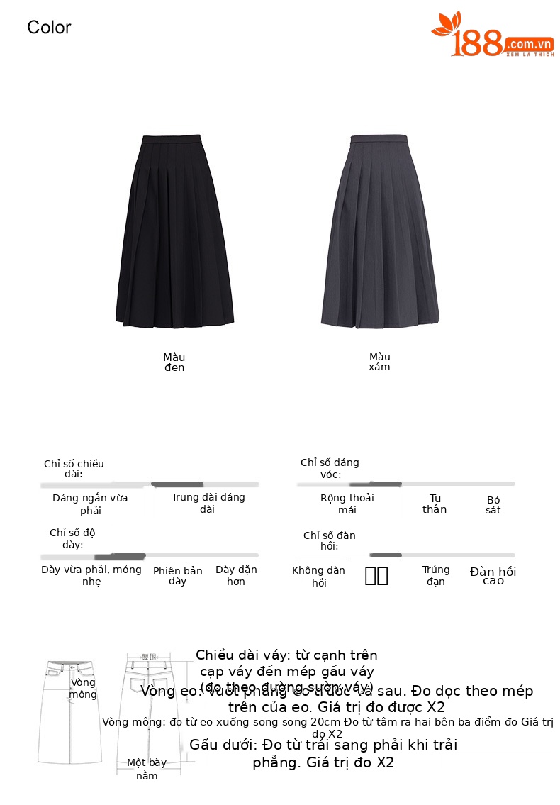 Chân váy xếp ly dáng dài phong cách trí thức nữ tính — Màu đen chi tiết 5