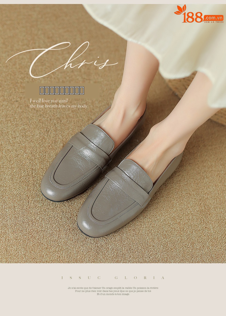 Giày lười nữ mũi tròn đế thấp da mềm phong cách casual — Màu đen chi tiết 1