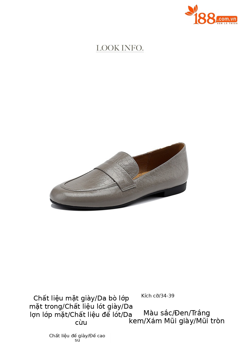 Giày lười nữ mũi tròn đế thấp da mềm phong cách casual — Màu đen chi tiết 4