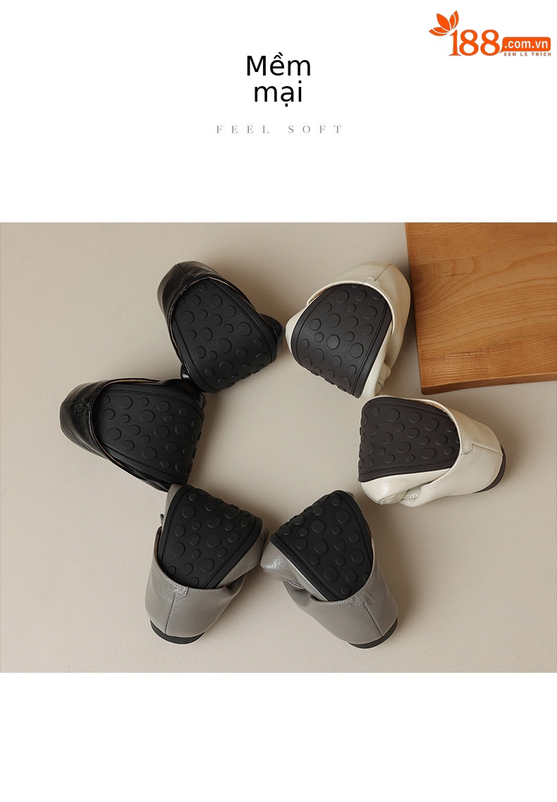Giày lười nữ mũi tròn đế thấp da mềm phong cách casual — Màu đen chi tiết 9