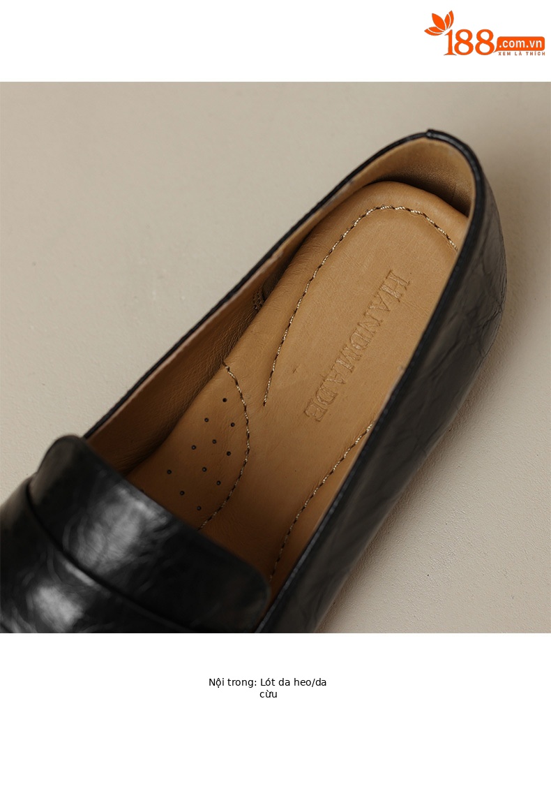 Giày lười nữ mũi tròn đế thấp da mềm phong cách casual — Màu đen chi tiết 22