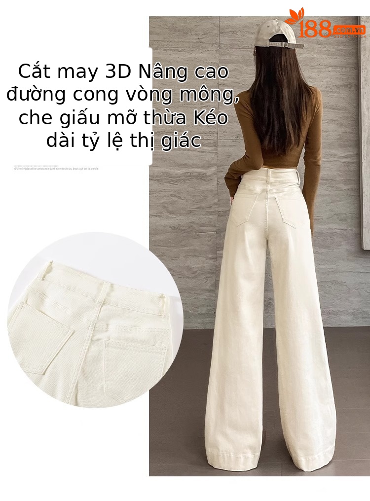 Quần jean nữ ống loe cạp cao dáng suông ôm nhẹ — Màu be [bình thường] chi tiết 8