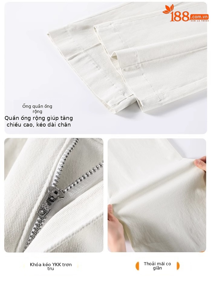 Quần jean nữ ống loe cạp cao dáng suông ôm nhẹ — Màu be [bình thường] chi tiết 12