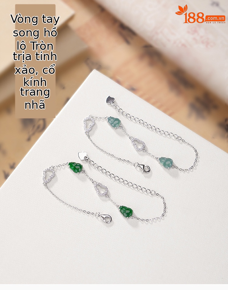 Vòng tay bạc S925 đính ngọc bích xanh phong cách Trung Quốc Fulu rỗng — Mẫu ngọc bích nước xanh chi tiết 1