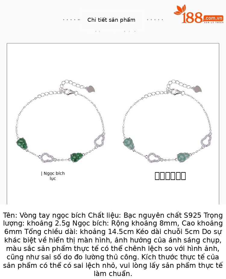 Vòng tay bạc S925 đính ngọc bích xanh phong cách Trung Quốc Fulu rỗng — Mẫu ngọc bích nước xanh chi tiết 2