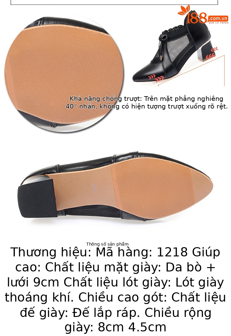 Dép sandal nữ quai chữ V mũi kín da thật gót dày — Màu be chi tiết 4