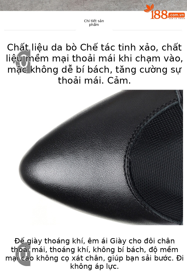 Dép sandal nữ quai chữ V mũi kín da thật gót dày — Màu be chi tiết 12