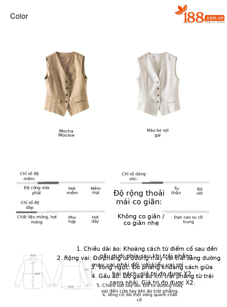 Áo vest gile nữ ngắn tay phong cách cổ điển chất liệu lanh Tencel — Gai Thật Màu chi tiết 5